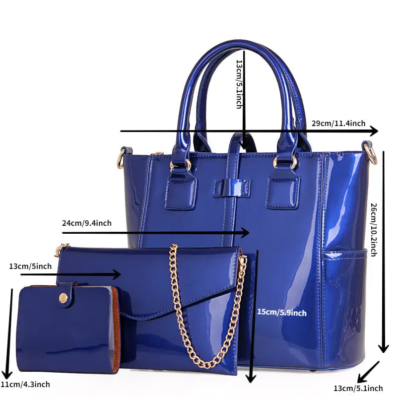 🔥 2025 New Released Glossy Patent Leather Bag Set with Tote, Clutch, Purse