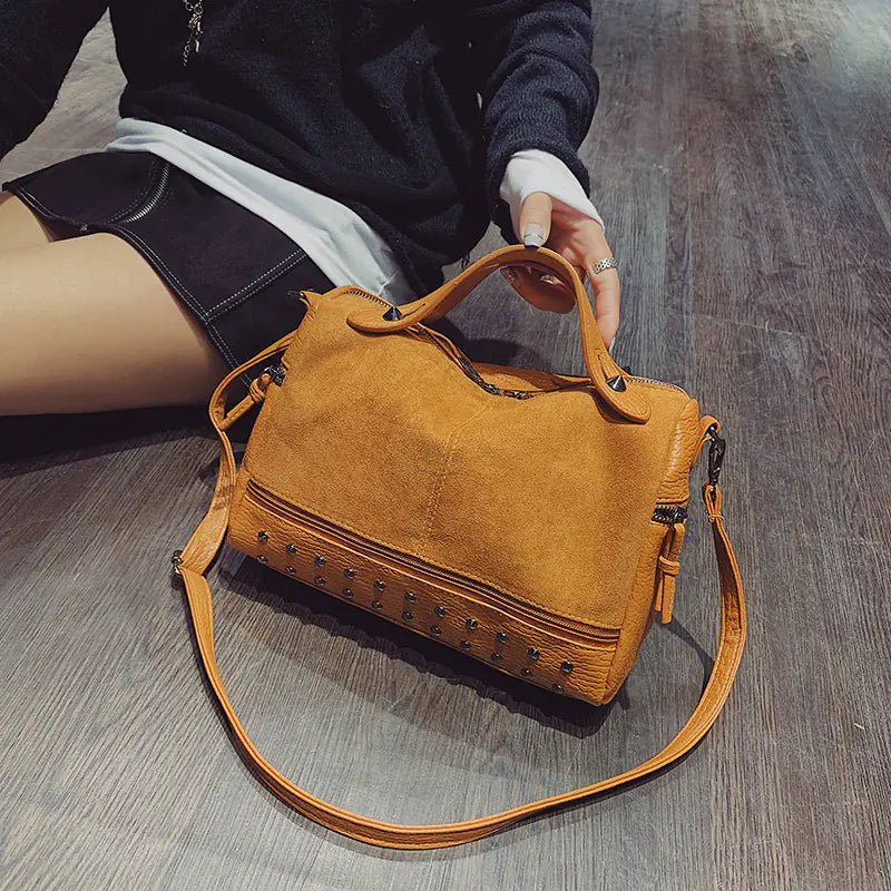 Fashionable Suede Motorcycle Tote Bag with Studs