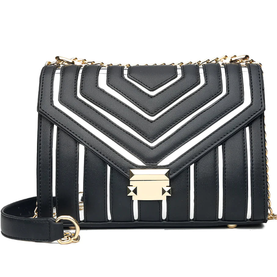 New Striped Shoulder Tote Bag with Lock Closure for Women