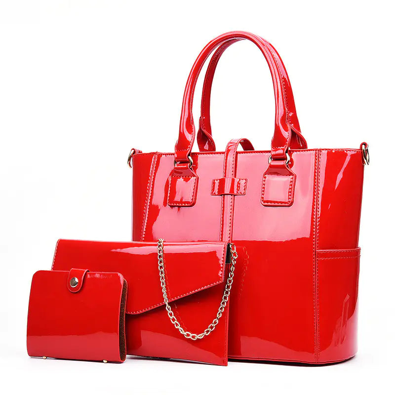 🔥 2025 New Released Glossy Patent Leather Bag Set with Tote, Clutch, Purse