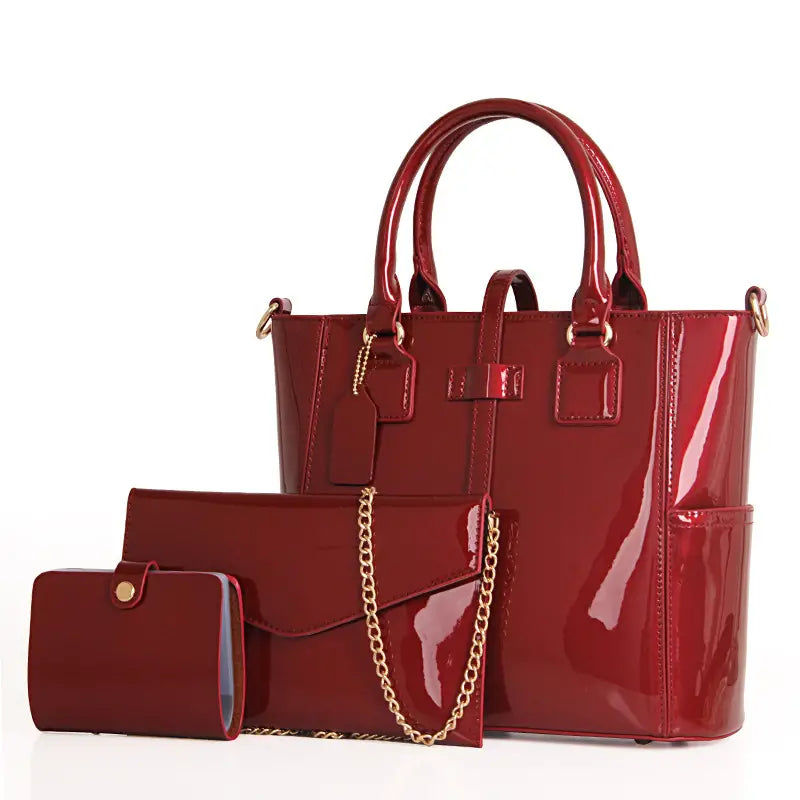🔥 2025 New Released Glossy Patent Leather Bag Set with Tote, Clutch, Purse