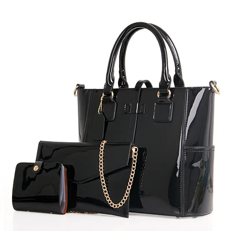 🔥 2025 New Released Glossy Patent Leather Bag Set with Tote, Clutch, Purse