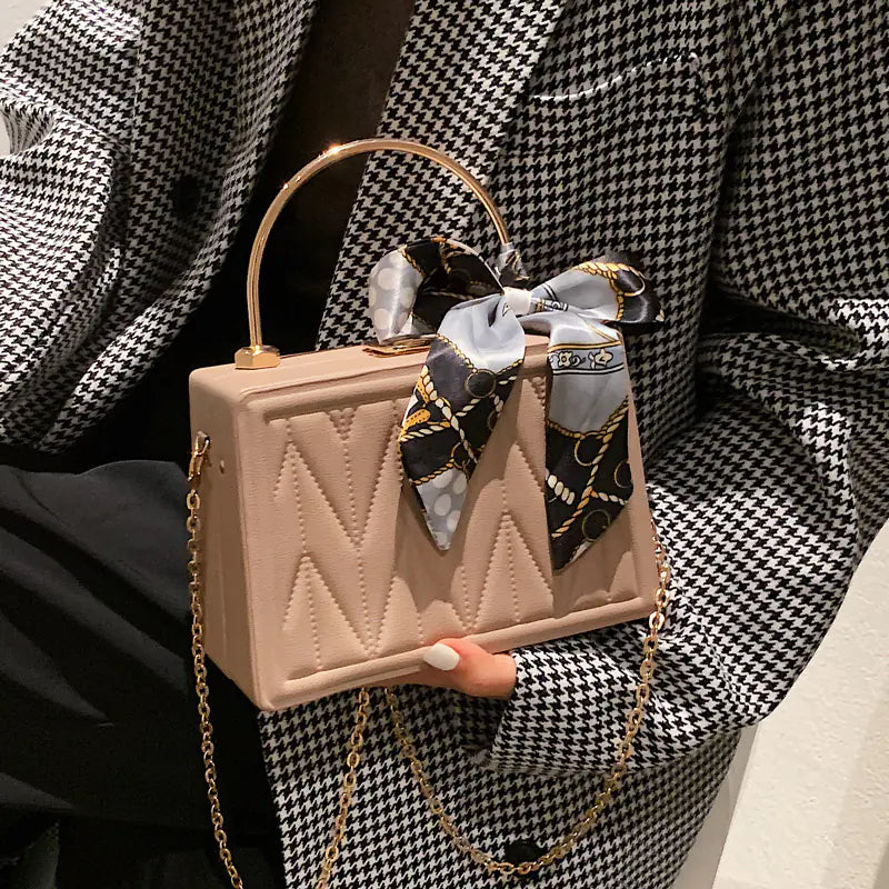 New modern Women's Versatile Silk Scarf Messenger Bag with Chain