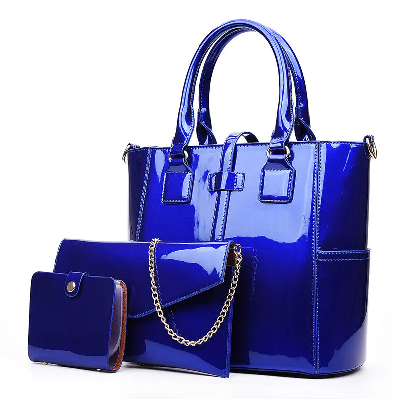 🔥 2025 New Released Glossy Patent Leather Bag Set with Tote, Clutch, Purse