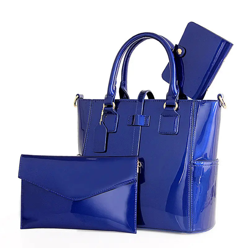 🔥 2025 New Released Glossy Patent Leather Bag Set with Tote, Clutch, Purse