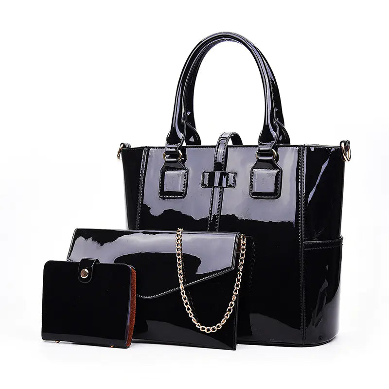 🔥 2025 New Released Glossy Patent Leather Bag Set with Tote, Clutch, Purse