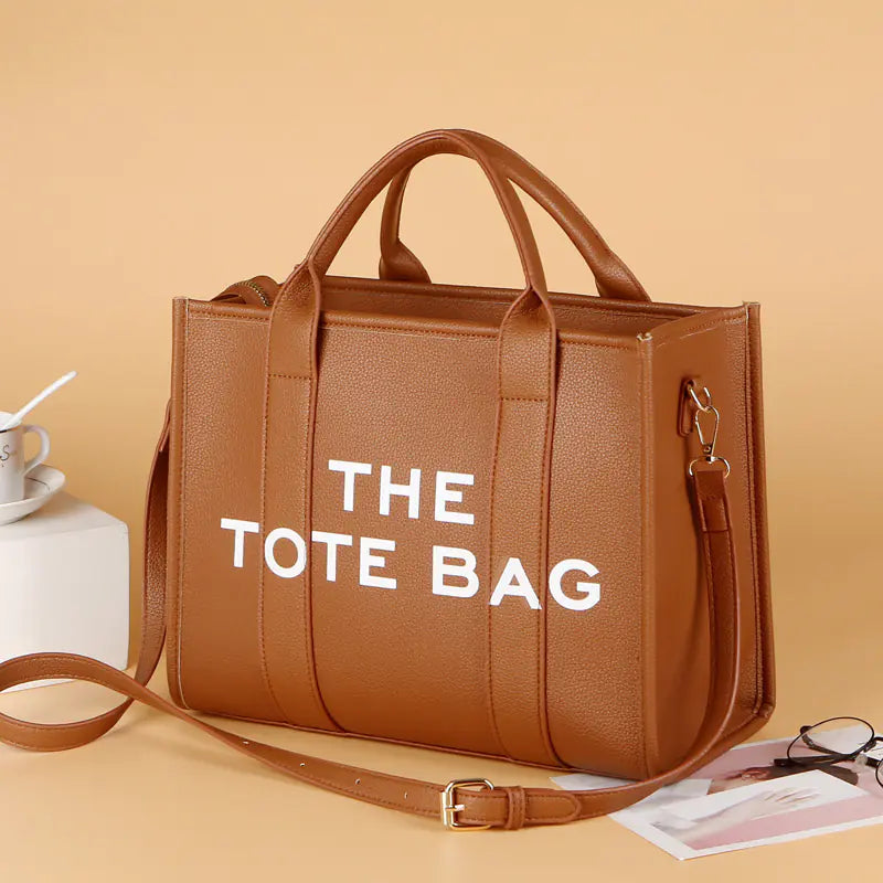 New released Women Solid Color PU Letter Tote Bag (Large Capacity)