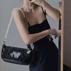 Butterfly Pearl Patent Leather Women's Shoulder Bag tioandtiashop