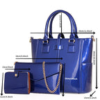 New Released Glossy Patent Leather Bag Set with Tote Clutch Purse tioandtiashop