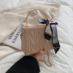 modern Women's Versatile Silk Scarf Messenger Bag with Chain. tioandtiashop
