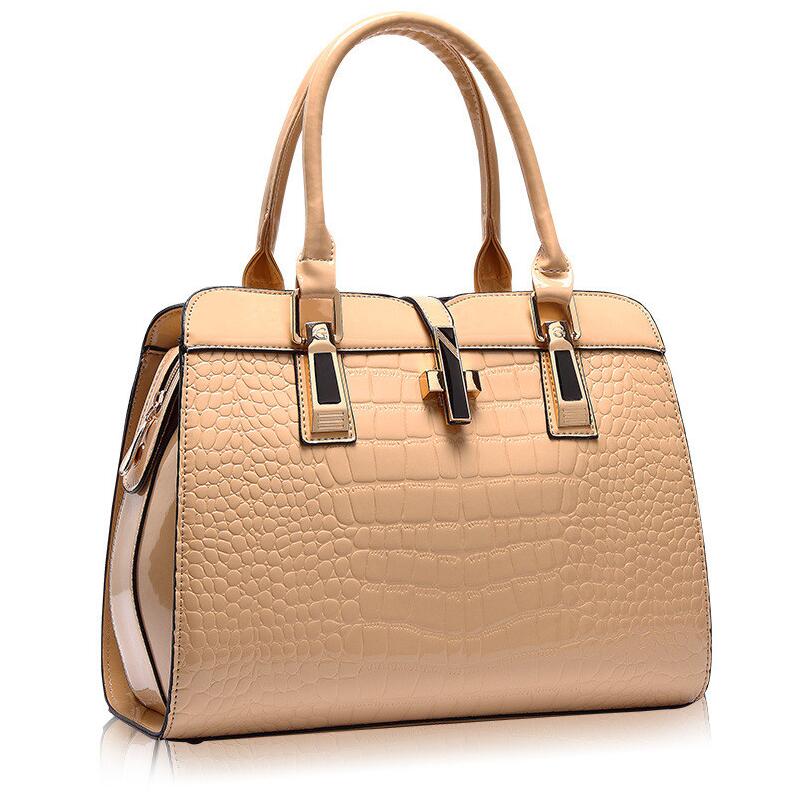 Crocodile Pattern Patent Leather Handbag tioandtiashop