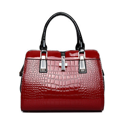 Crocodile Pattern Patent Leather Handbag tioandtiashop