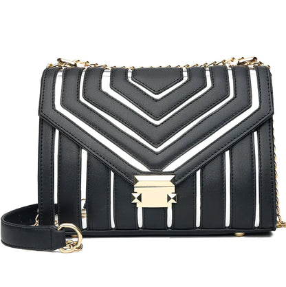 New Striped Shoulder Tote Bag with Lock Closure for Women