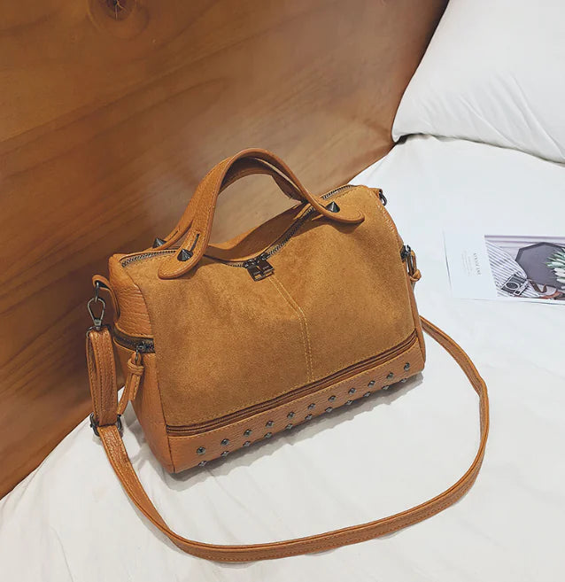 Fashionable Suede Motorcycle Tote Bag with Studs