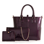 New Released Glossy Patent Leather Bag Set with Tote Clutch Purse tioandtiashop