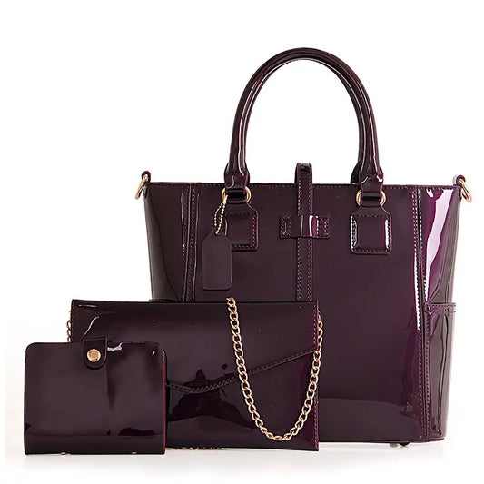 🔥 2025 New Released Glossy Patent Leather Bag Set with Tote, Clutch, Purse
