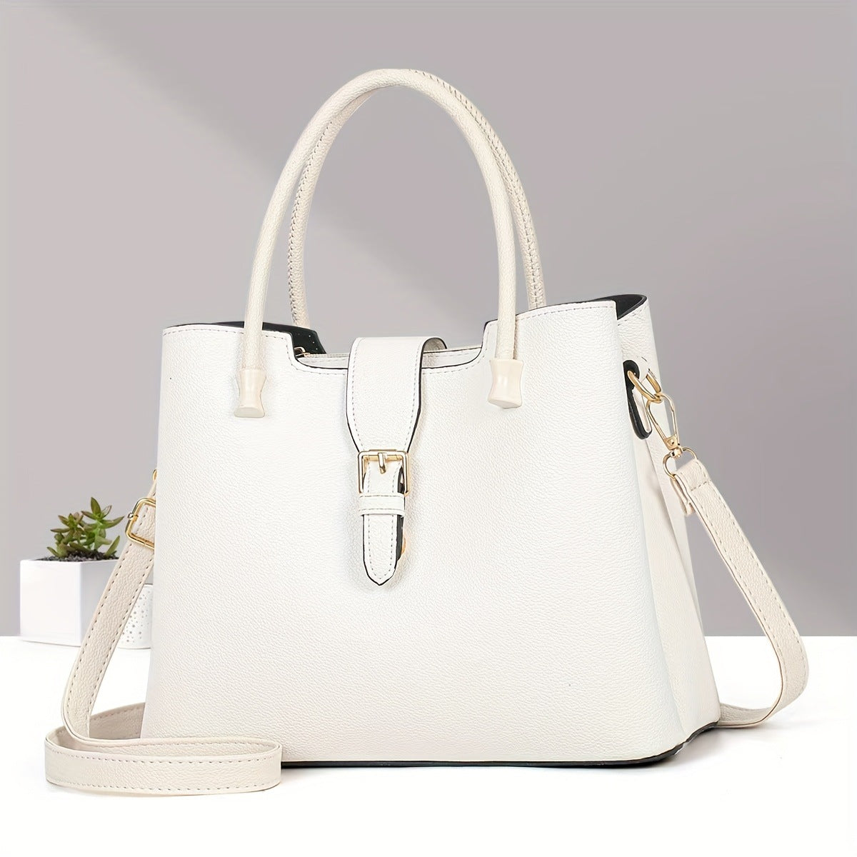 New Lightweight Pure Color Shoulder Women's Bag Casual Versatile Tote Handbag European and American Retro tioandtiashop