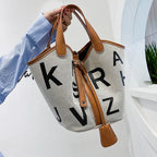 Women's Letter Printed Canvas Tote Bag Designer Style tioandtiashop