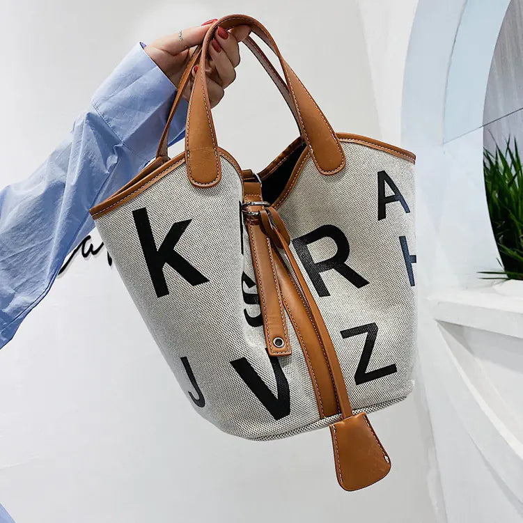 Women's Letter Printed Canvas Tote Bag - Designer Style