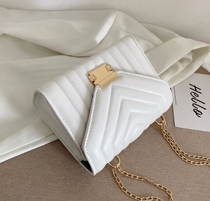 New Striped Shoulder Tote Bag with Lock Closure for Women