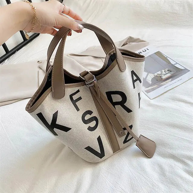 Women's Letter Printed Canvas Tote Bag - Designer Style