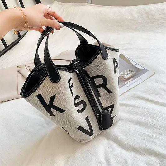 Women's Letter Printed Canvas Tote Bag - Designer Style