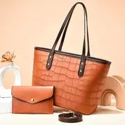 New trending Crocodile Embossed Tote Bag Set with Clutch Purse
