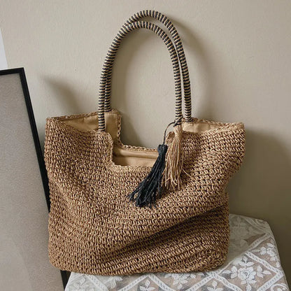 Retro Fashion Woven Women’s Tote Shoulder Bag