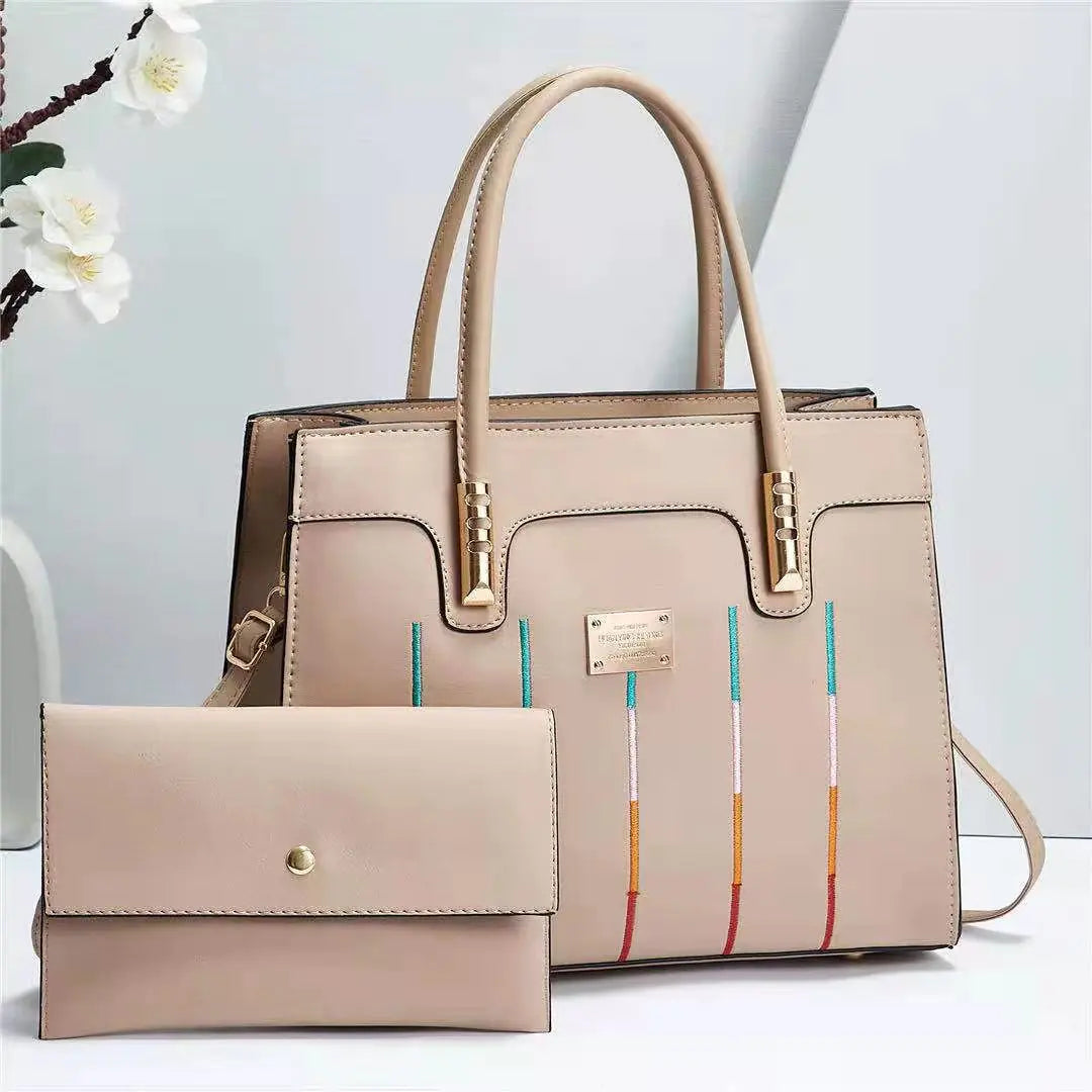 Elegant Women's Embroidered Tote and Crossbody Bag Set