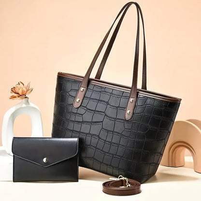 New trending Crocodile Embossed Tote Bag Set with Clutch Purse