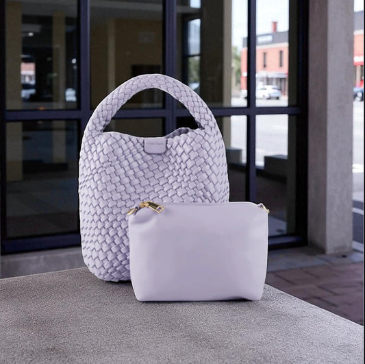 🔥 LIKEBAG Woven Tote Bag for Women Vegan Leather Medium Size Summer Beach Travel Handbag and Purse Retro Handmade Shoulder Bag (Purple)