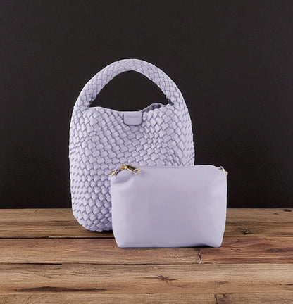 🔥 LIKEBAG Woven Tote Bag for Women Vegan Leather Medium Size Summer Beach Travel Handbag and Purse Retro Handmade Shoulder Bag (Purple)