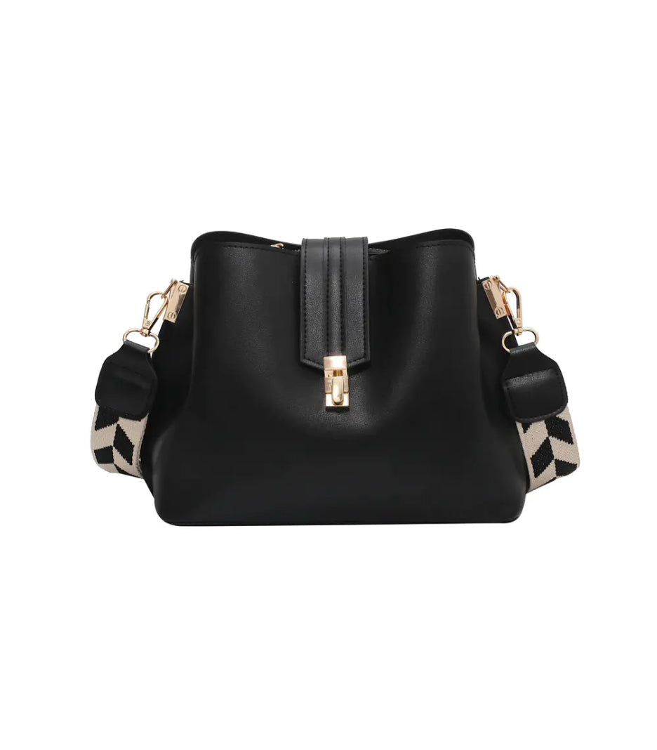 Luxury Black PU Leather Bucket Crossbody Handbag for girls & Women