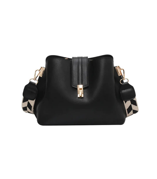 Luxury Black PU Leather Bucket Crossbody Handbag for girls & Women