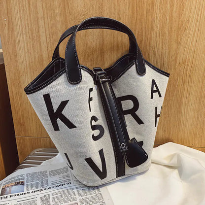 Women's Letter Printed Canvas Tote Bag - Designer Style