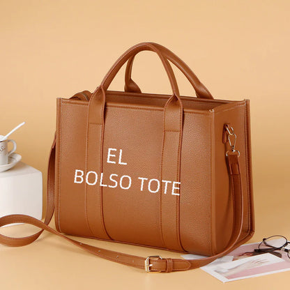 New released Women Solid Color PU Letter Tote Bag (Large Capacity)