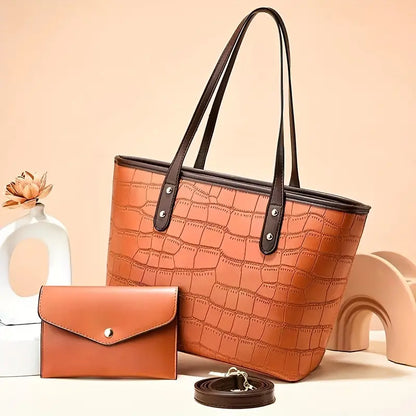 New trending Crocodile Embossed Tote Bag Set with Clutch Purse