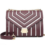 New Striped Shoulder Tote Bag with Lock Closure for Women tioandtiashop