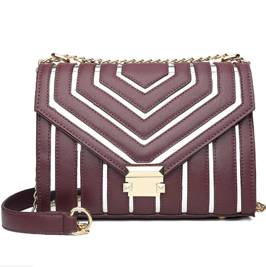 New Striped Shoulder Tote Bag with Lock Closure for Women