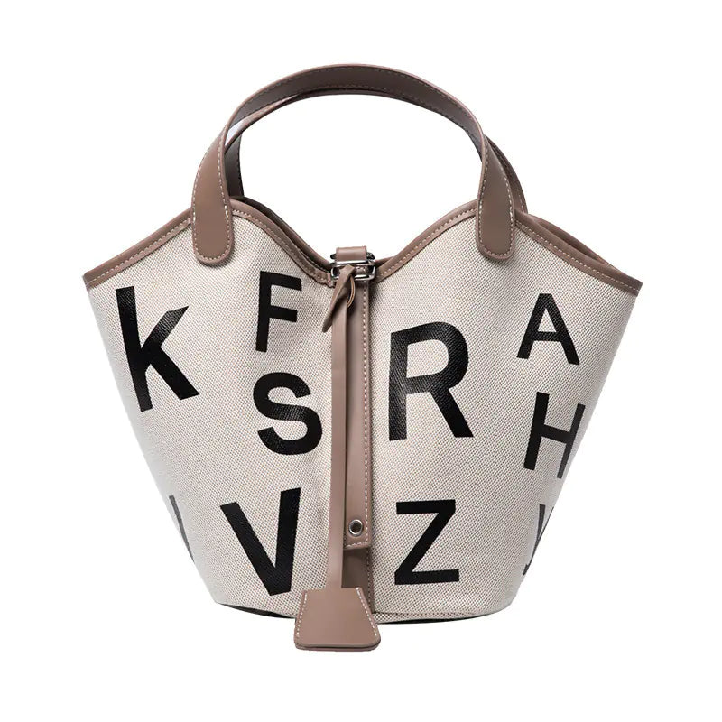 Women's Letter Printed Canvas Tote Bag - Designer Style