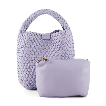 🔥 LIKEBAG Woven Tote Bag for Women Vegan Leather Medium Size Summer Beach Travel Handbag and Purse Retro Handmade Shoulder Bag (Purple)
