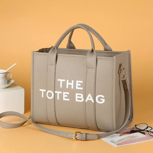 New released Women Solid Color PU Letter Tote Bag (Large Capacity)