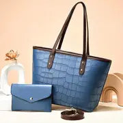 New trending Crocodile Embossed Tote Bag Set with Clutch Purse