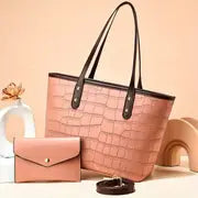 New trending Crocodile Embossed Tote Bag Set with Clutch Purse