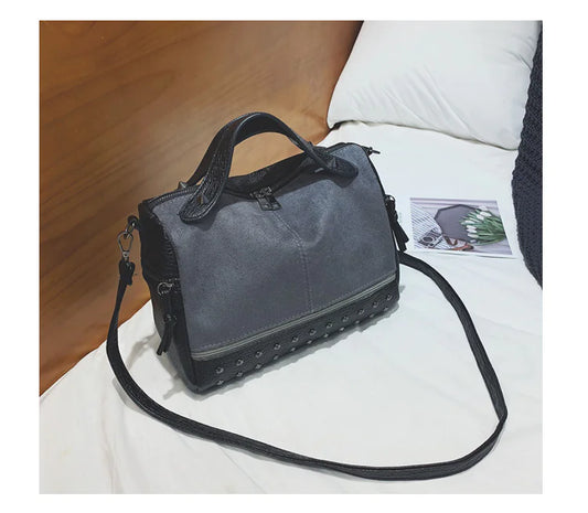 Fashionable Suede Motorcycle Tote Bag with Studs
