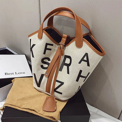 Women's Letter Printed Canvas Tote Bag - Designer Style