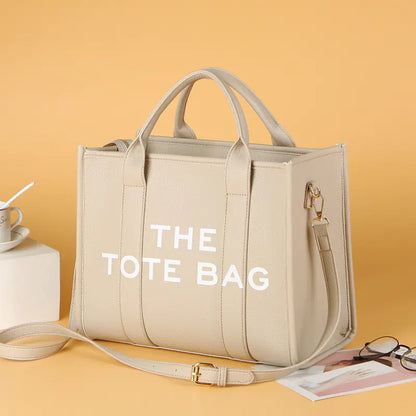 New released Women Solid Color PU Letter Tote Bag (Large Capacity)