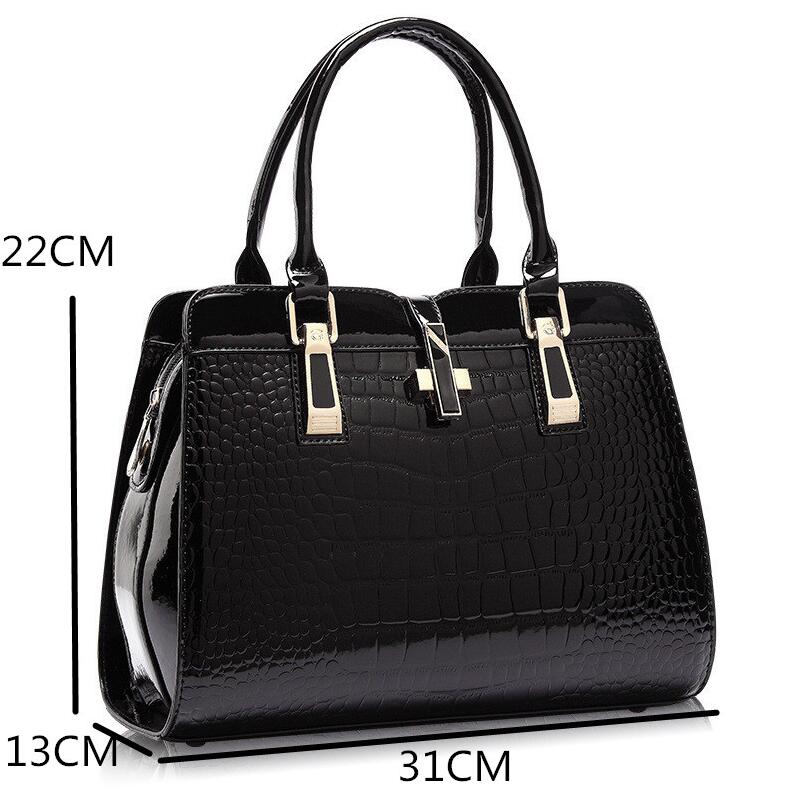 Crocodile Pattern Patent Leather Handbag tioandtiashop