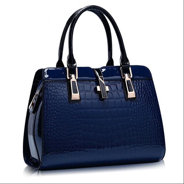 Crocodile Pattern Patent Leather Handbag tioandtiashop