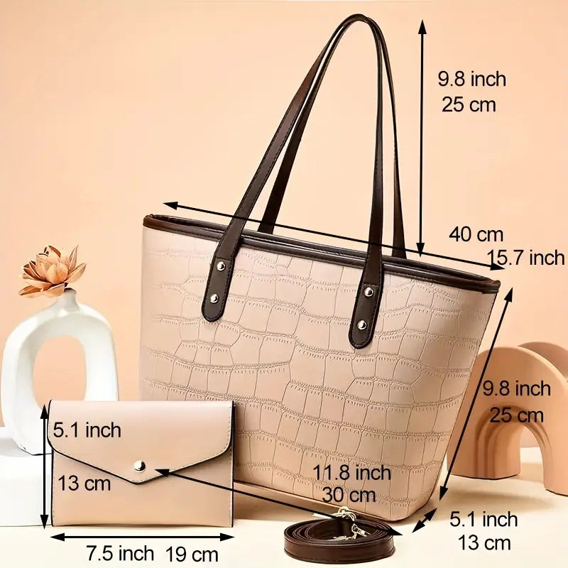 New trending Crocodile Embossed Tote Bag Set with Clutch Purse